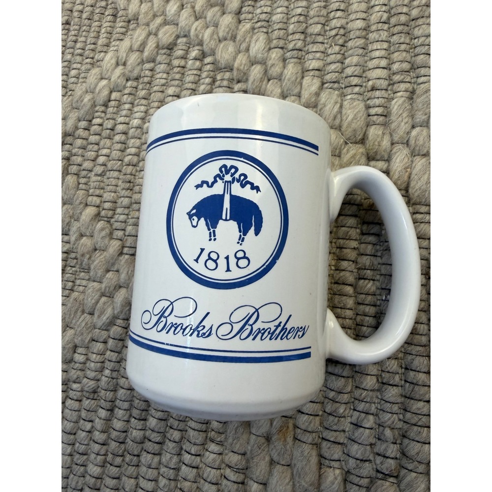 Brooks Brothers Coffee Mug Blue White Golden Fleece Logo 1818 Ceramic Classic